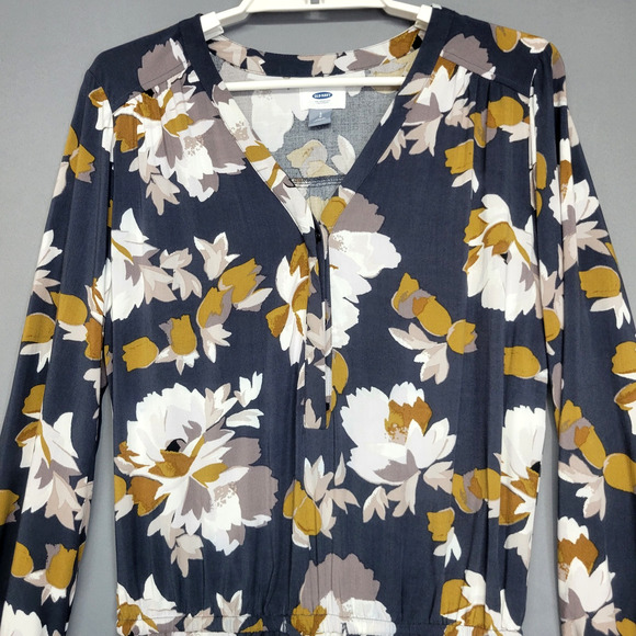 Old Navy Romper Shorts Womens Small Floral Long Sleeve Drawstring Waist Pockets - Picture 3 of 16